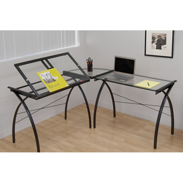 Latitude Run® Dash Glass L Shape Drafting Table Wayfair